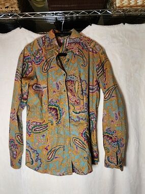 Etro Paisley Button-Down Shirt in Teal, Mustard & Purple